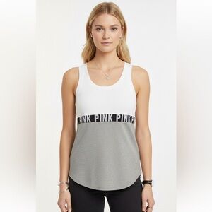 PINK Victoria's Secret White & Gray Sequins Logo Tank Top